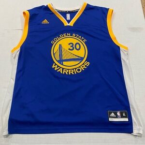 ADIDAS-NBA GOLDEN STATE WARRIORS #30 CURRY-Mens Authentic XL Blue/Gold Jersey